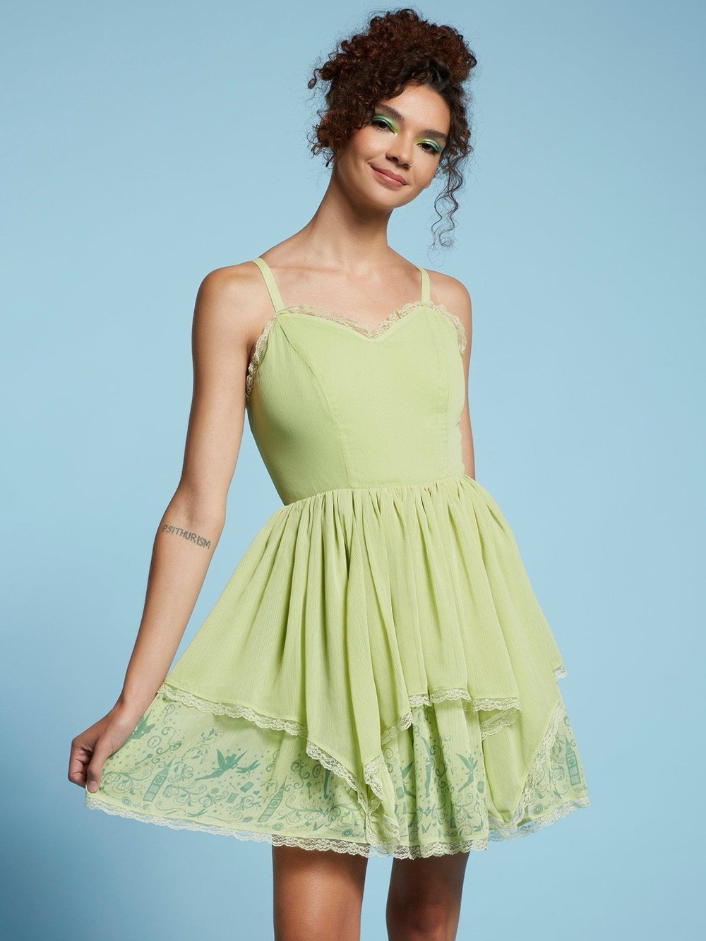 Disney Lace-Trim Peter Pan Tinker Bell Light Green Gown Halloween Costume -L